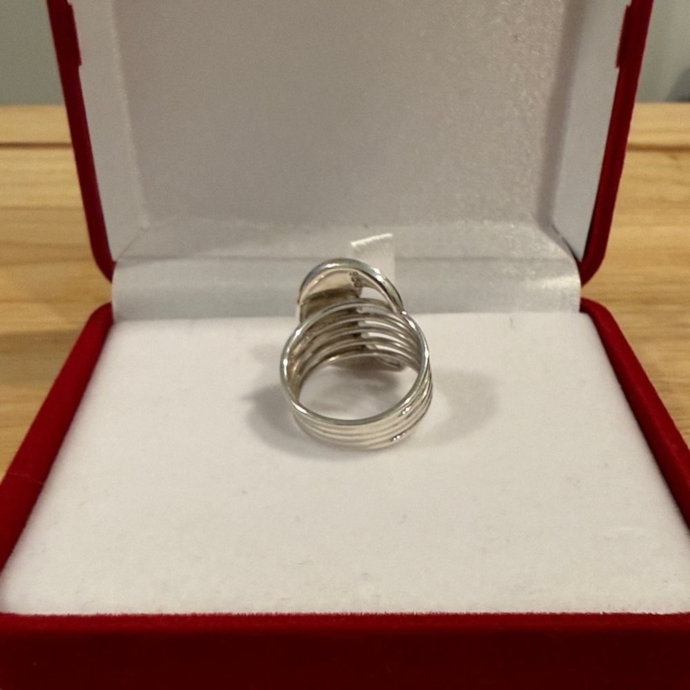 Peruvian Silver Green Stone Statement Ring Size 7… - image 2